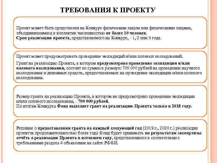 ТРЕБОВАНИЯ К ПРОЕКТУ Проект может быть представлен на Конкурс физическим лицом или физическими лицами,