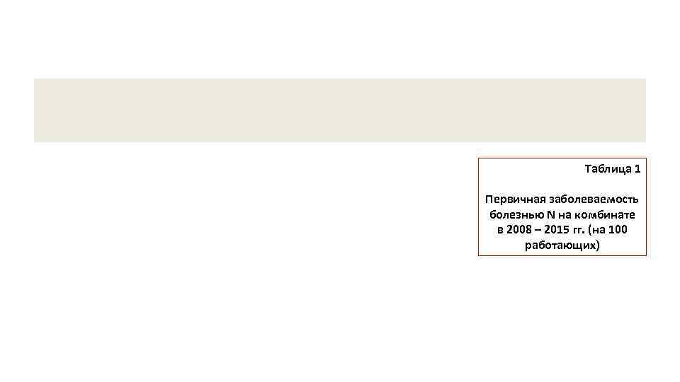 Таблица 1 Первичная заболеваемость болезнью N на комбинате в 2008 – 2015 гг. (на