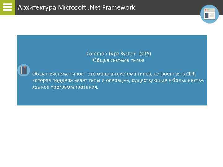 Архитектура Microsoft. Net Framework Common Type System (CTS) Общая система типов - это мощная