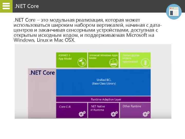 . NET Core – это модульная реализация, которая может использоваться широким набором вертикалей, начиная