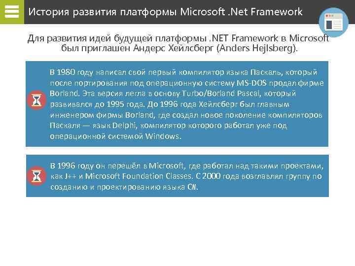 История развития платформы Microsoft. Net Framework Для развития идей будущей платформы. NET Framework в