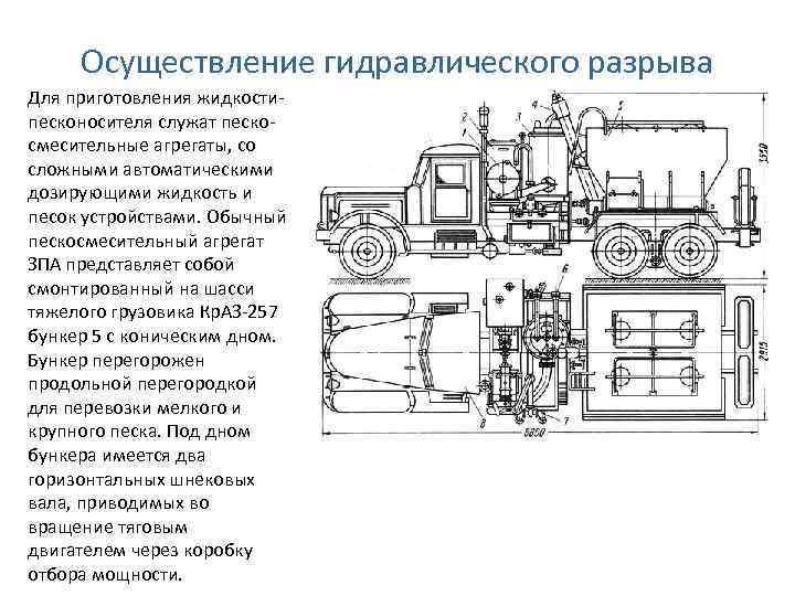 Осуществление гидравлического разрыва Для приготовления жидкостипесконосителя служат пескосмесительные агрегаты, со сложными автоматическими дозирующими жидкость