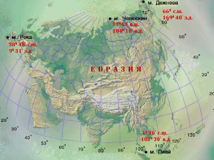 Карта евразии крайние точки