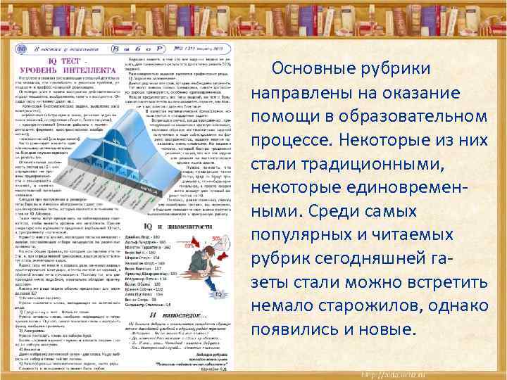  Основные рубрики направлены на оказание помощи в образовательном процессе. Некоторые из них стали