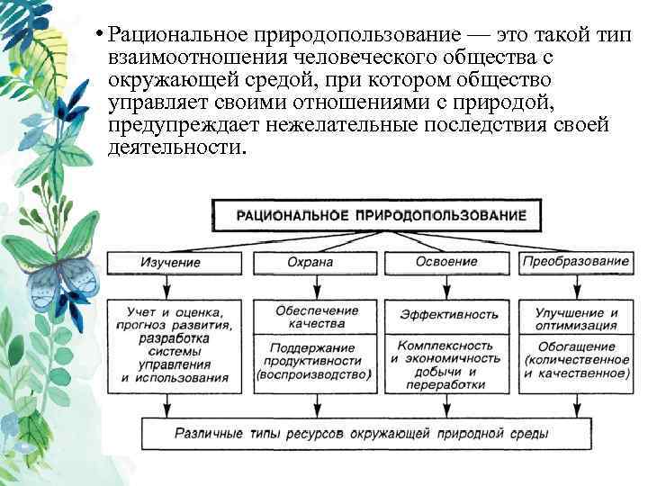 Приведите примеры рационального и нерационального природопользования заполните схему