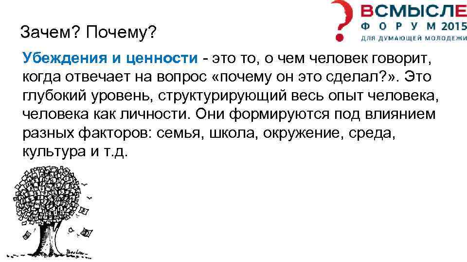 Зачем? Почему? Убеждения и ценности - это то, о чем человек говорит, когда отвечает