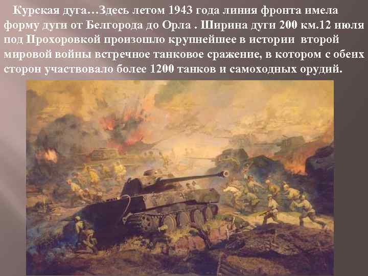 Курская дуга…Здесь летом 1943 года линия фронта имела форму дуги от Белгорода до Орла.