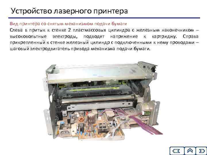 Устройство лазерного принтера Вид принтера со снятым механизмом подачи бумаги Слева в притык к