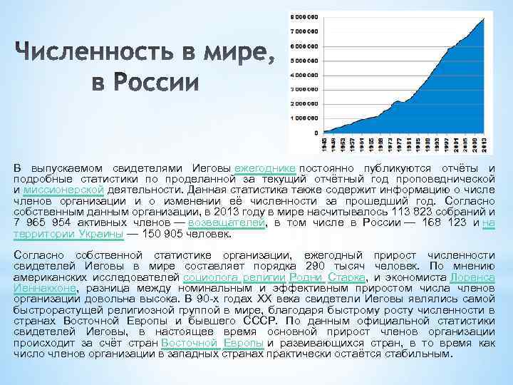 В выпускаемом свидетелями Иеговы ежегоднике постоянно публикуются отчёты и подробные статистики по проделанной за