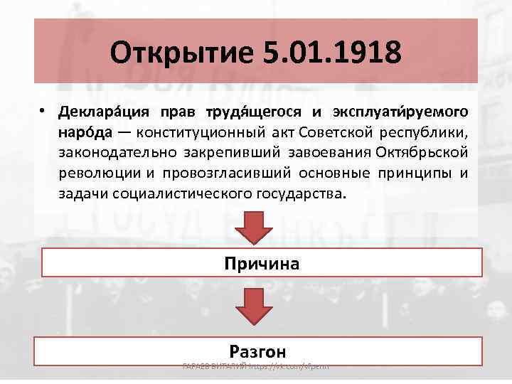 Открытие 5. 01. 1918 • Деклара ция прав трудя щегося и эксплуати руемого наро