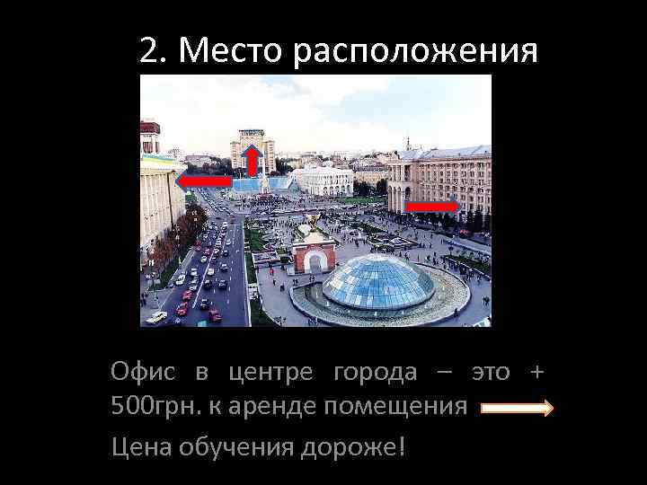 2. Место расположения Офис в центре города – это + 500 грн. к аренде