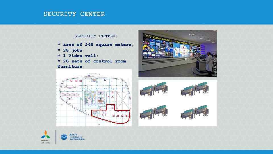 SECURITY CENTER: * area of 566 square meters; * 28 jobs * 1 Video