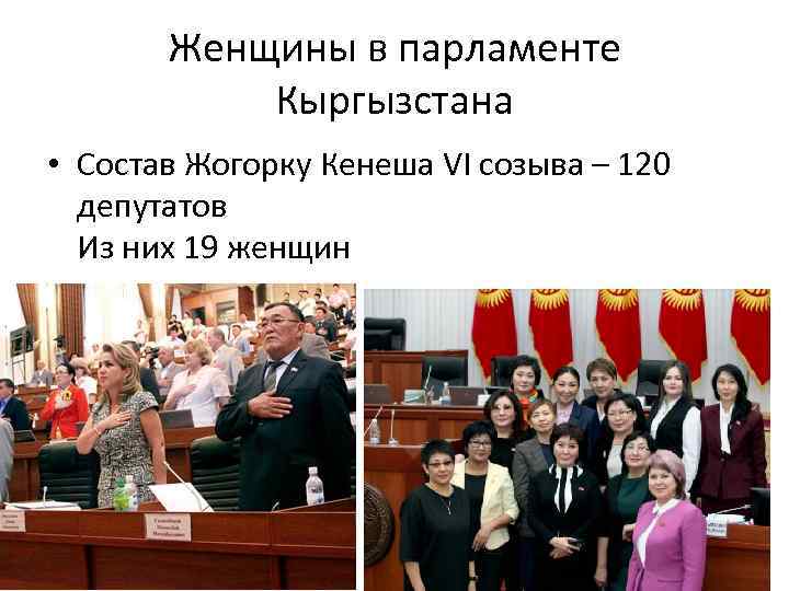 Женщины в парламенте Кыргызстана • Состав Жогорку Кенеша VI созыва – 120 депутатов Из