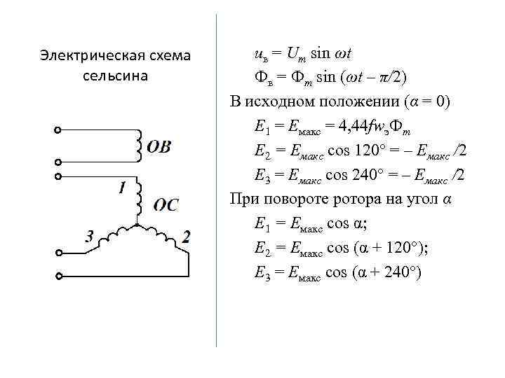 Электрическая схема сельсина uв = Um sin ωt Фв = Фm sin (ωt –