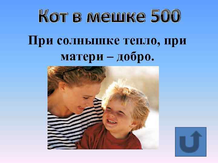 Кот в мешке 500 При солнышке тепло, при матери – добро. 