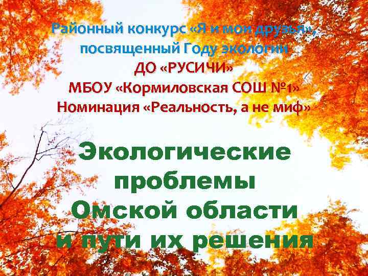 Районный конкурс «Я и мои друзья» , посвященный Году экологии ДО «РУСИЧИ» МБОУ «Кормиловская