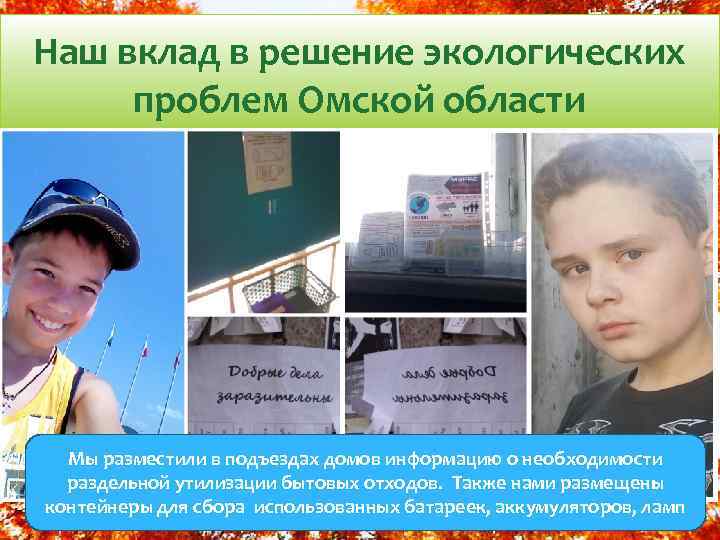 Наш вклад в решение экологических проблем Омской области Мы разместили в подъездах домов информацию