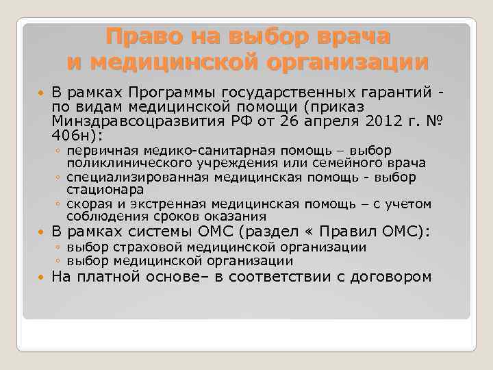 Право на выбор врача и медицинской организации В рамках Программы государственных гарантий по видам