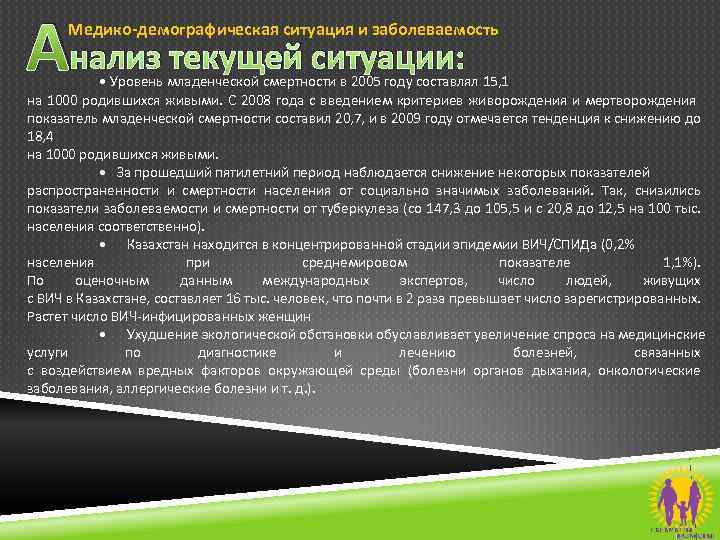 Анализ текущей ситуации: Медико-демографическая ситуация и заболеваемость • Уровень младенческой смертности в 2005 году