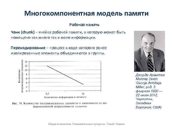 Многокомпонентная модель памяти Рабочая память Чанк (chunk) – ячейка рабочей памяти, в которую может