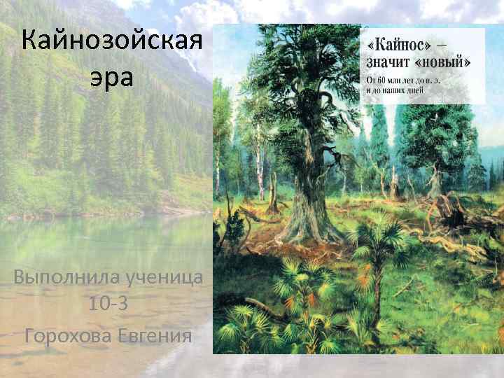 Кайнозойская эра Выполнила ученица 10 -3 Горохова Евгения 