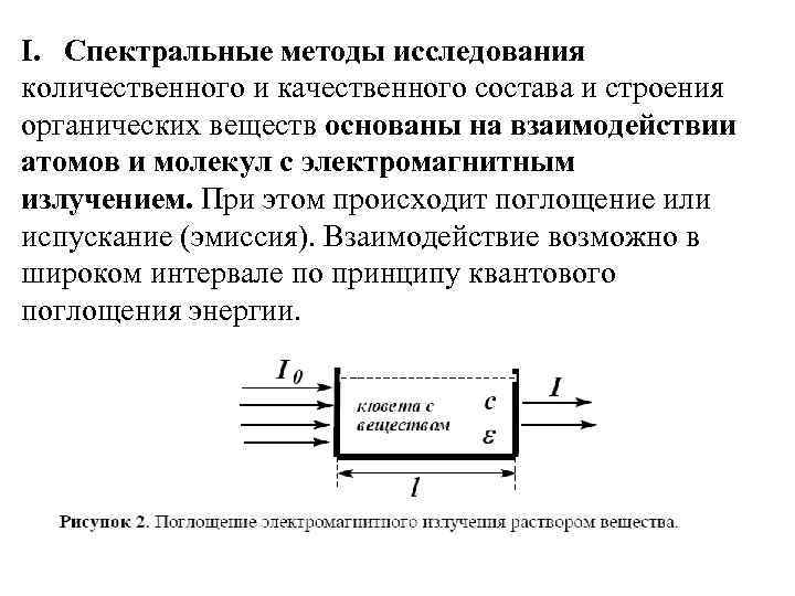 I. Спектральные методы исследования количественного и качественного состава и строения органических веществ основаны на