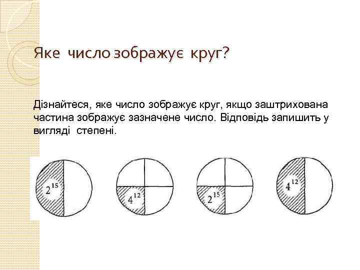 Яке число зображує круг? Дізнайтеся, яке число зображує круг, якщо заштрихована частина зображує зазначене