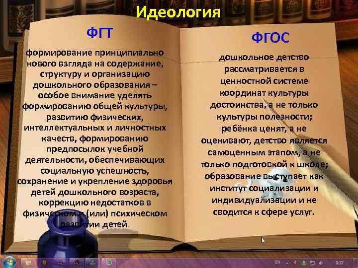 Идеология ФГТ формирование принципиально нового взгляда на содержание, структуру и организацию дошкольного образования –