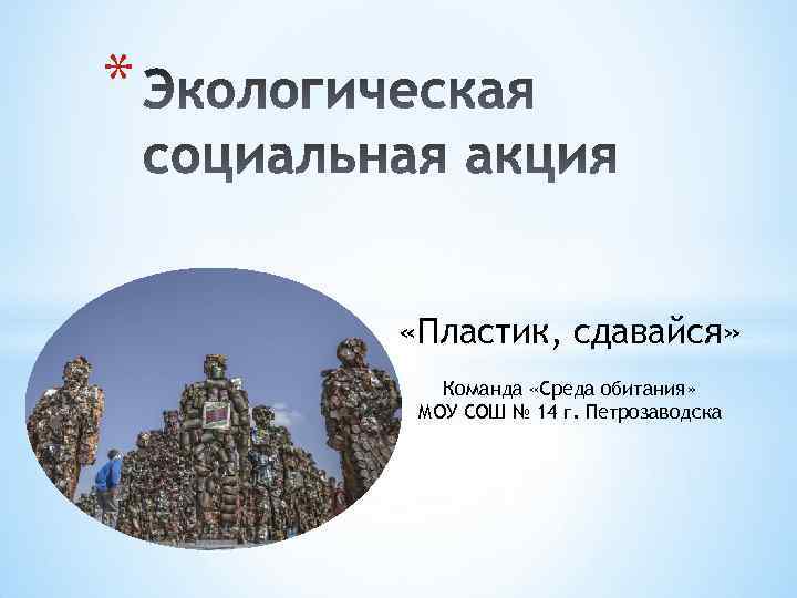 * «Пластик, сдавайся» Команда «Среда обитания» МОУ СОШ № 14 г. Петрозаводска 