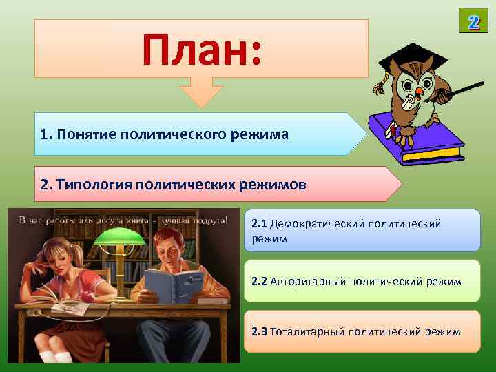 План: 1. Понятие политического режима 2. Типология политических режимов 2. 1 Демократический политический режим