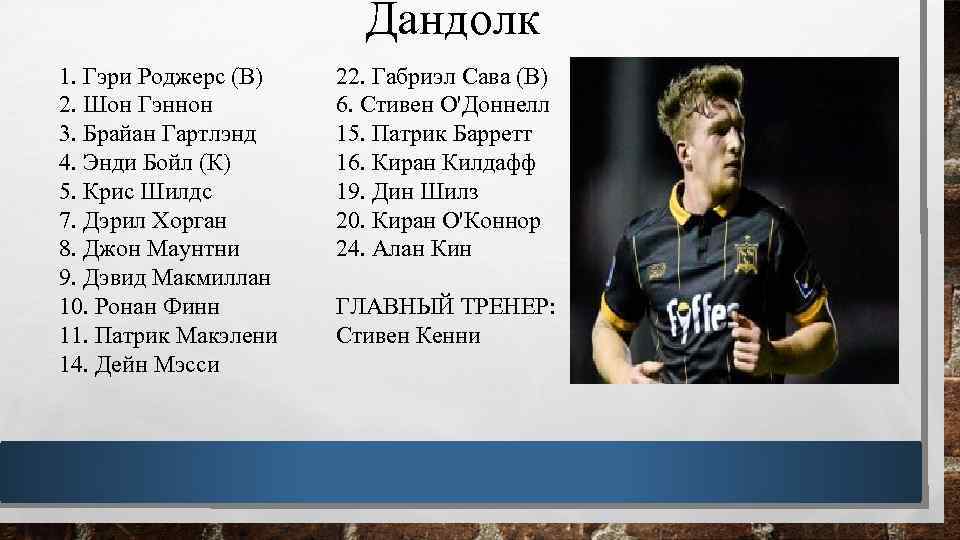 Дандолк 1. Гэри Роджерс (В) 2. Шон Гэннон 3. Брайан Гартлэнд 4. Энди Бойл