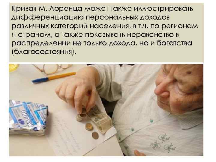 Кривая М. Лоренца может также иллюстрировать дифференциацию персональных доходов различных категорий населения, в т.