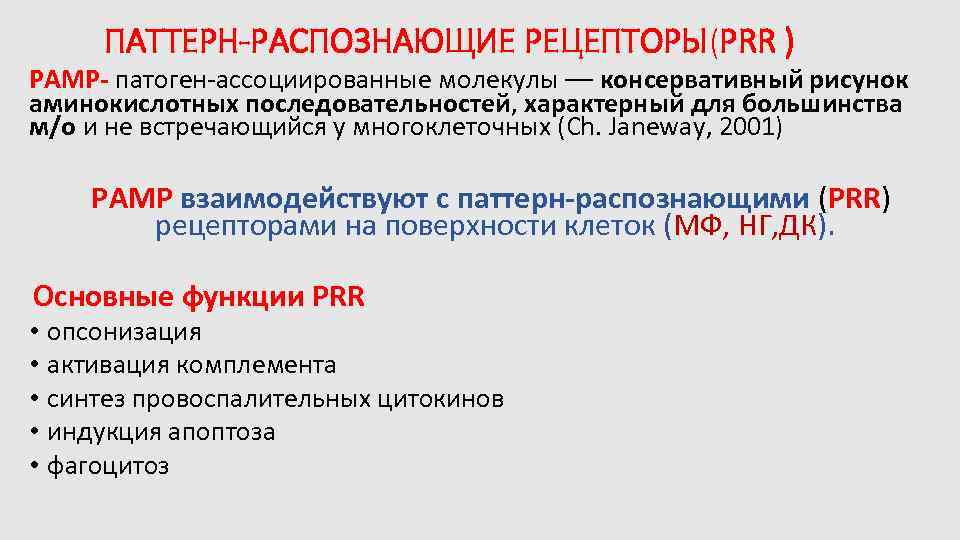 Понятие о паттернах. Патоген ассоциированные молекулярные паттерны. Рецепторы распознающие патогены. Паттерн распознающие рецепторы.