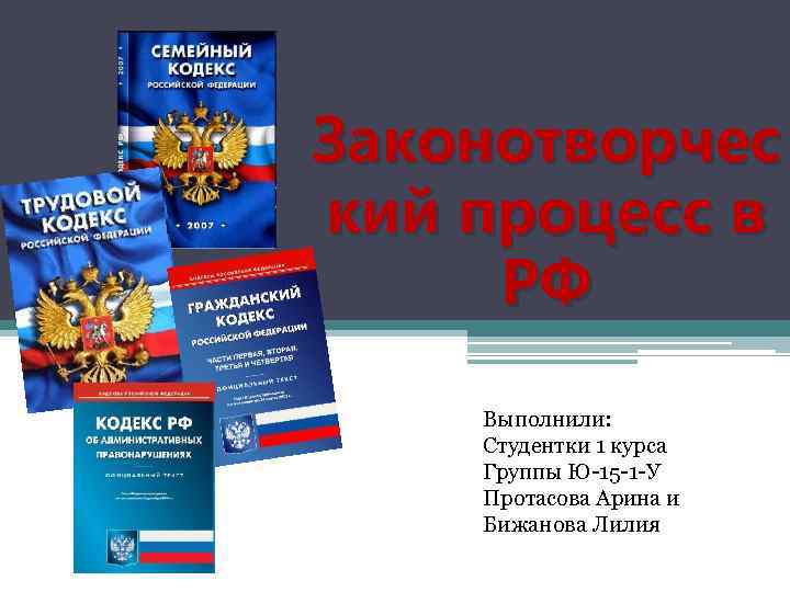 Законотворчес кий процесс в РФ Выполнили: Студентки 1 курса Группы Ю-15 -1 -У Протасова