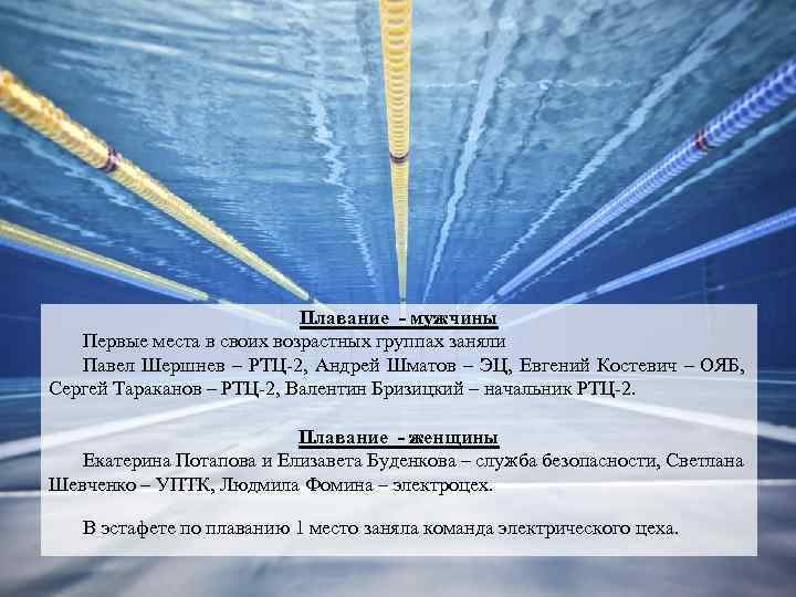 Плавание - мужчины Первые места в своих возрастных группах заняли Павел Шершнев – РТЦ-2,