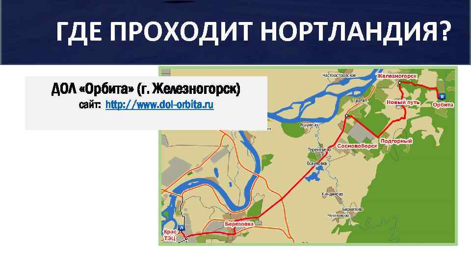 ГДЕ ПРОХОДИТ НОРТЛАНДИЯ? ДОЛ «Орбита» (г. Железногорск) сайт: http: //www. dol-orbita. ru 