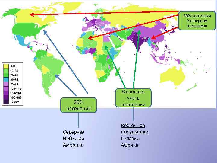 90 населения. Плотность населения в Южном полушарии в Северном. Плотность населения в Северном полушарии. Население восточного полушария. Какой процент населения живет в Северном полушарии.