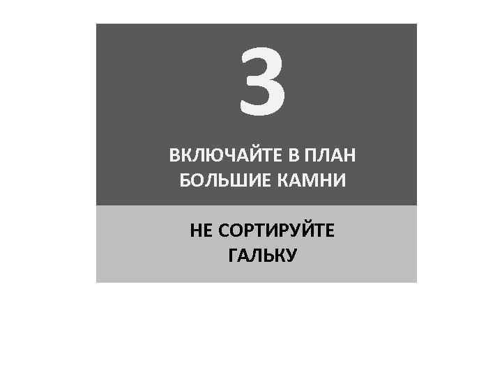 3 ВКЛЮЧАЙТЕ В ПЛАН БОЛЬШИЕ КАМНИ НЕ СОРТИРУЙТЕ ГАЛЬКУ 