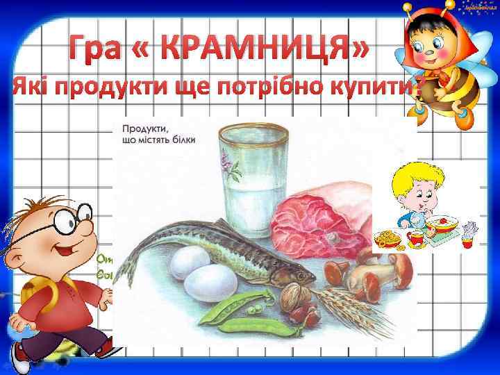 Гра « КРАМНИЦЯ» Які продукти ще потрібно купити? 