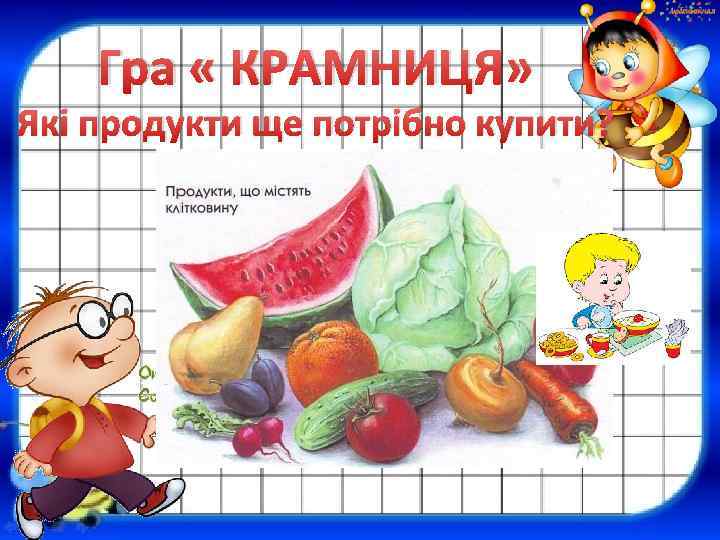 Гра « КРАМНИЦЯ» Які продукти ще потрібно купити? 