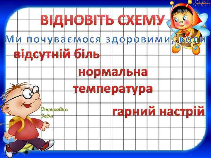 ВІДНОВІТЬ СХЕМУ відсутній біль нормальна температура гарний настрій 