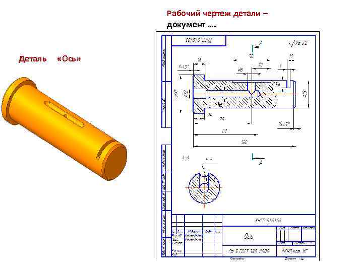 Рабочий чертеж детали – документ …. Деталь «Ось» 