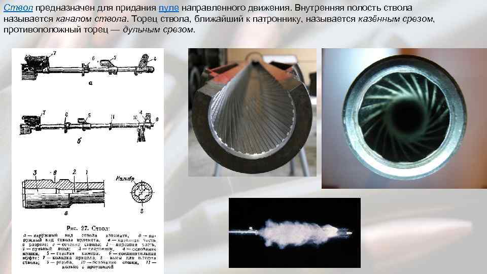 Ствол предназначен для придания пуле направленного движения. Внутренняя полость ствола называется каналом ствола. Торец