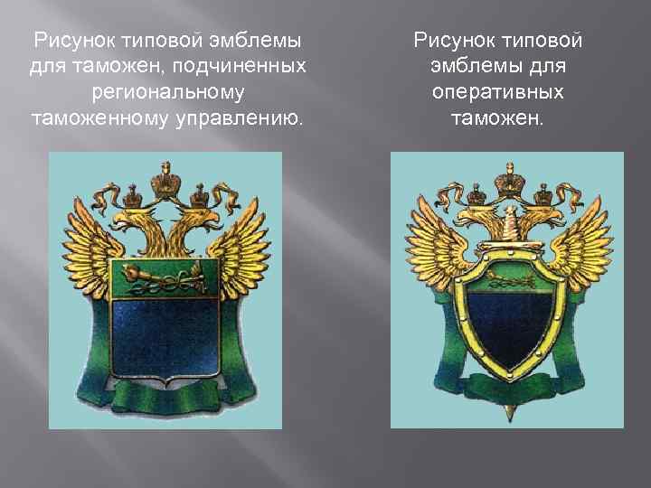 Рисунок типовой эмблемы для таможен, подчиненных региональному таможенному управлению. Рисунок типовой эмблемы для оперативных