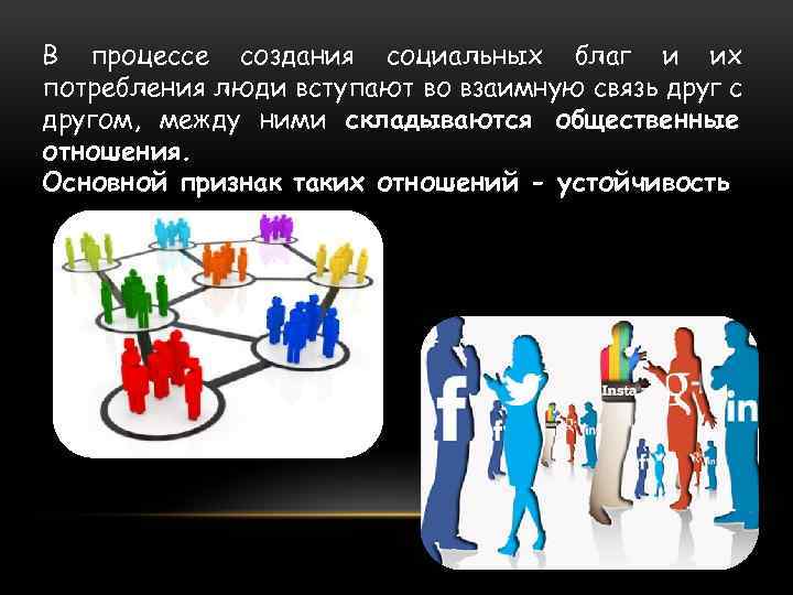 В процессе создания социальных благ и их потребления люди вступают во взаимную связь друг