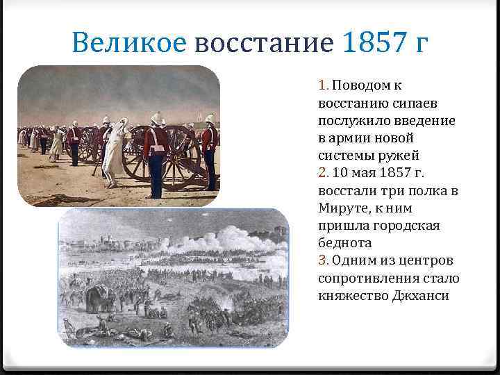 Великое восстание 1857 г 1. Поводом к восстанию сипаев послужило введение в армии новой