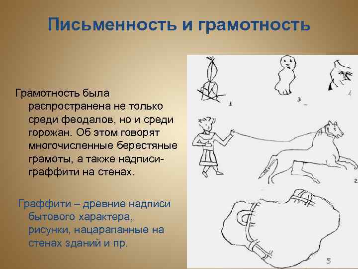 Письменность и грамотность Грамотность была распространена не только среди феодалов, но и среди горожан.