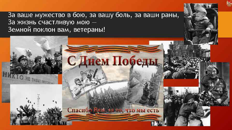 За ваше мужество в бою, за вашу боль, за ваши раны, За жизнь счастливую