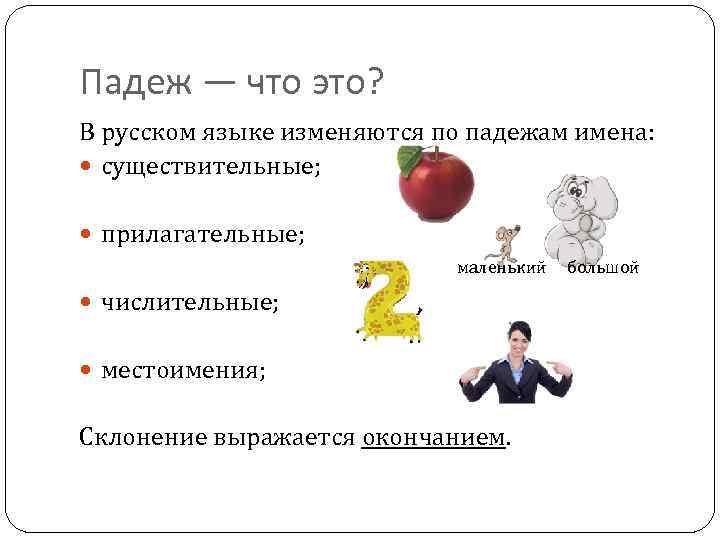 Падеж — что это? В русском языке изменяются по падежам имена: существительные; прилагательные; маленький