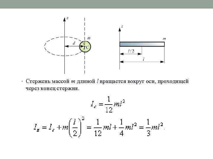  • Стержень массой m длиной l вращается вокруг оси, проходящей через конец стержня.